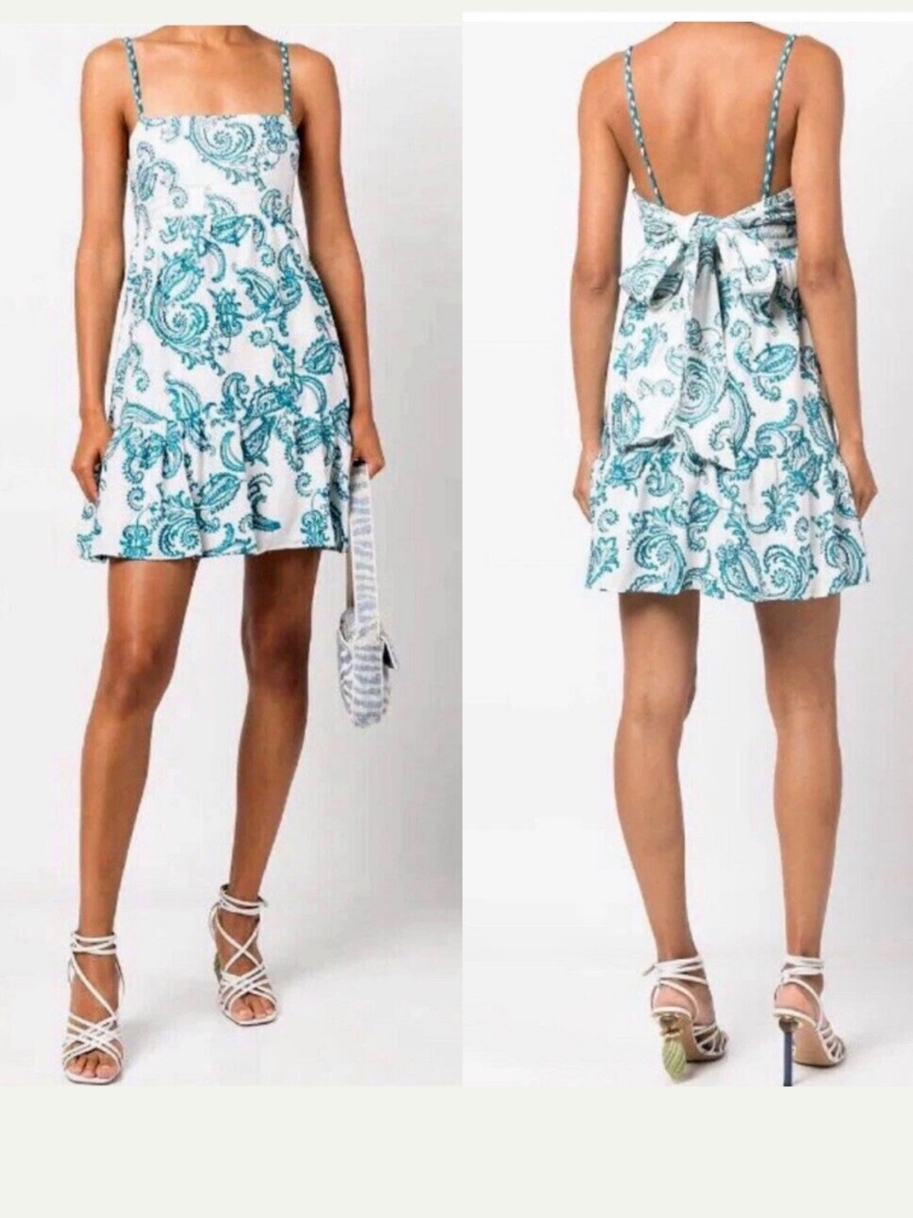 Alice + Olivia Khira embroidered minidress Size 10 white and turquoise